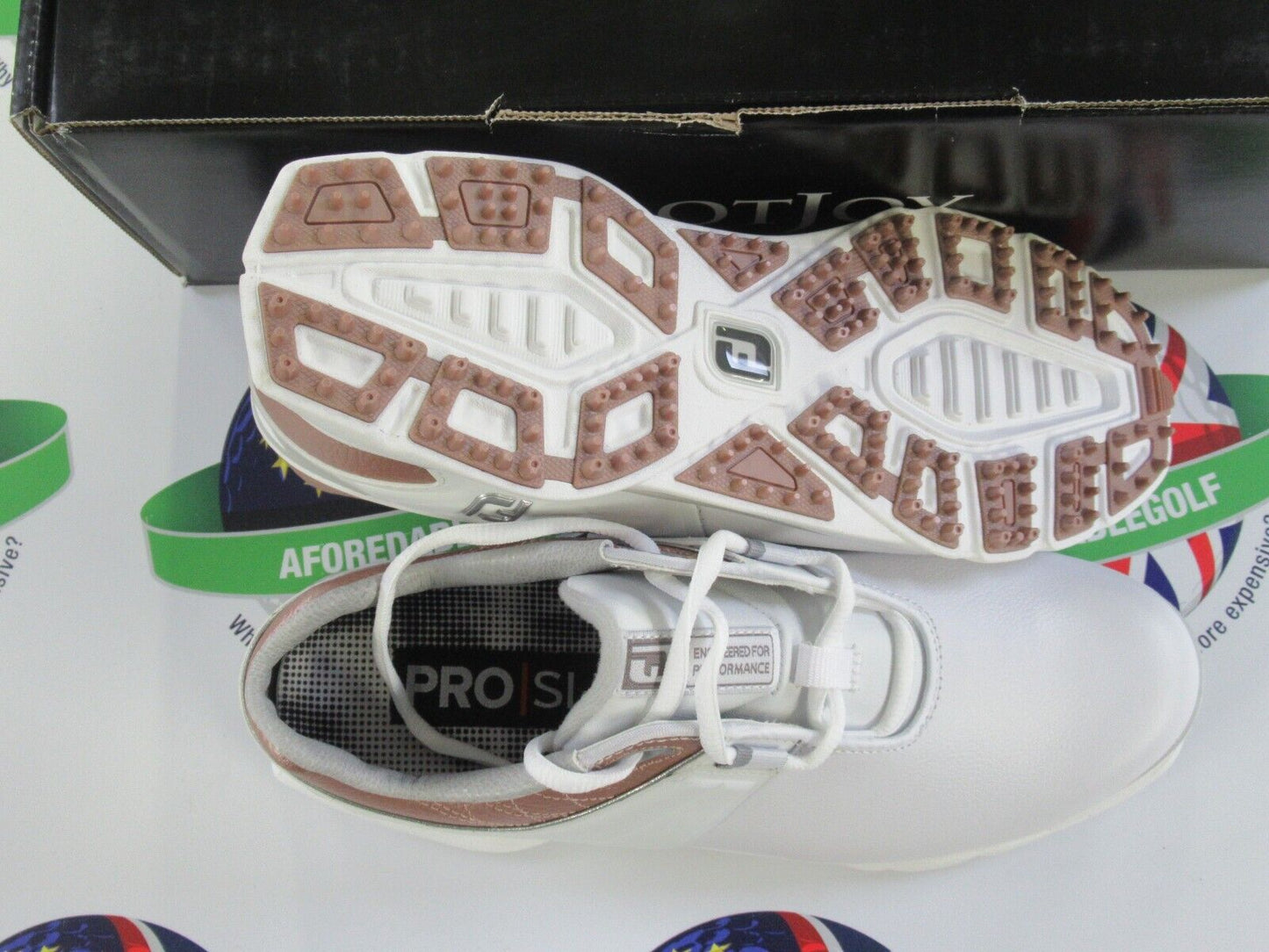 footjoy pro sl womens golf shoes white/rose copper uk size 4 medium