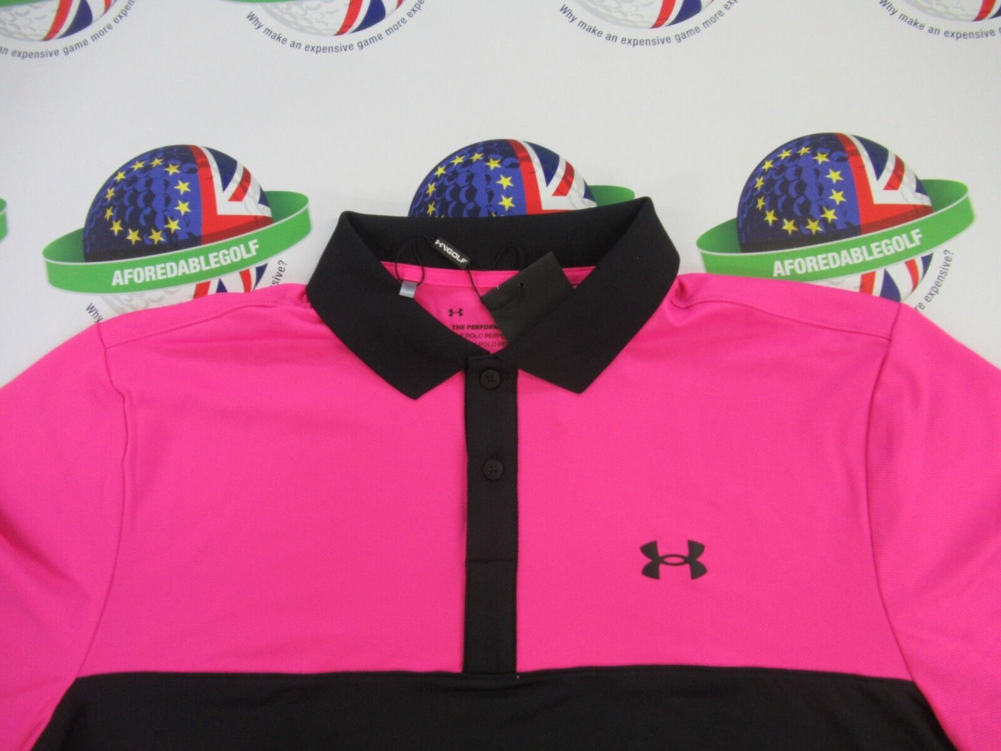under armour the performance polo 3.0 colour block black/pink uk size large