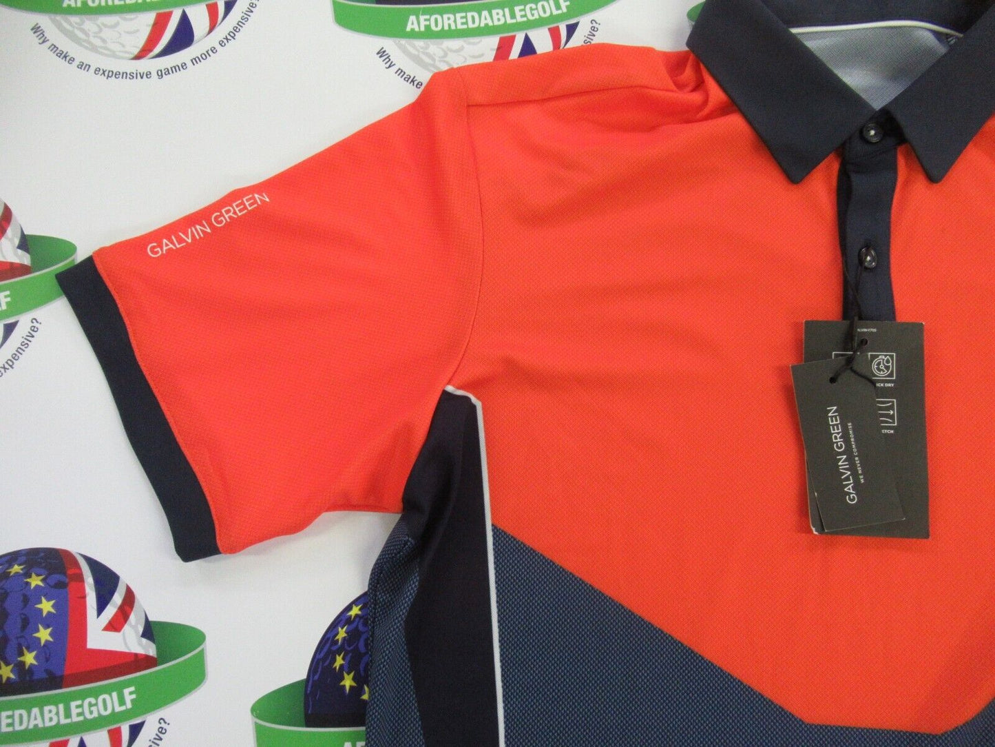 galvin green mateus ventil8 plus polo shirt orange/navy/white uk size medium
