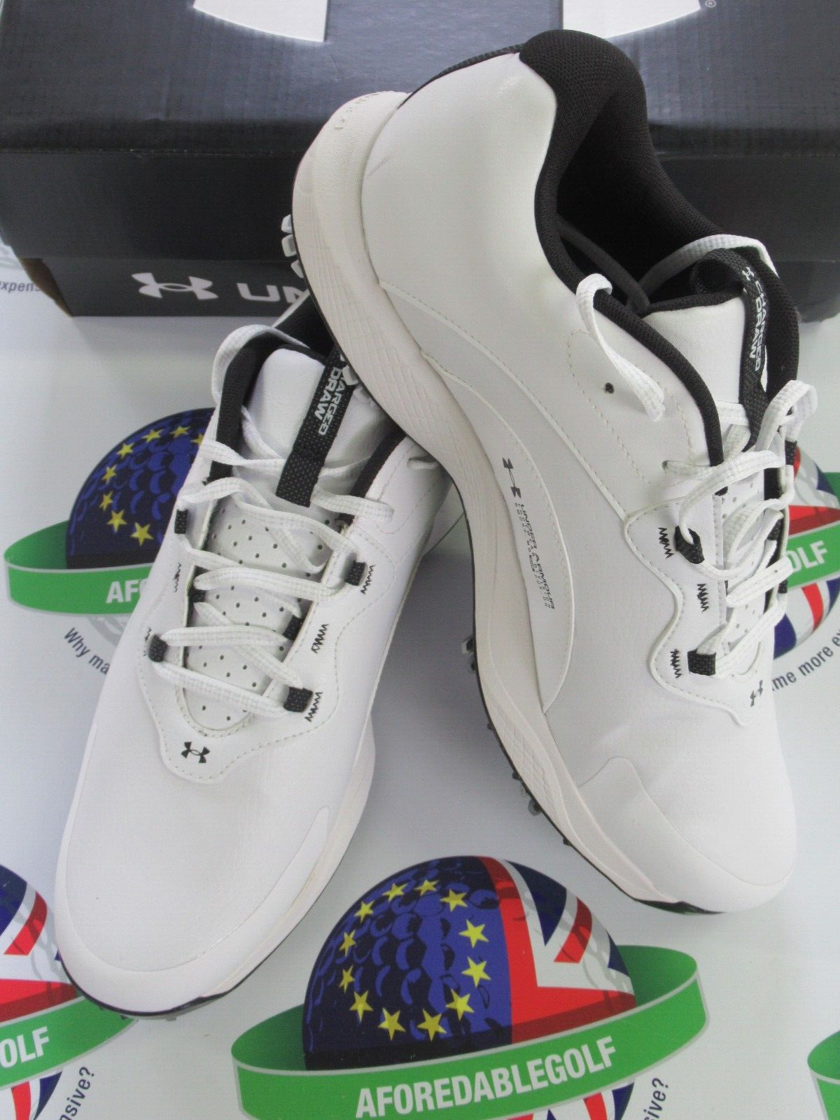 under armour charged draw 2 wide waterproof golf shoes white/black uk size 7