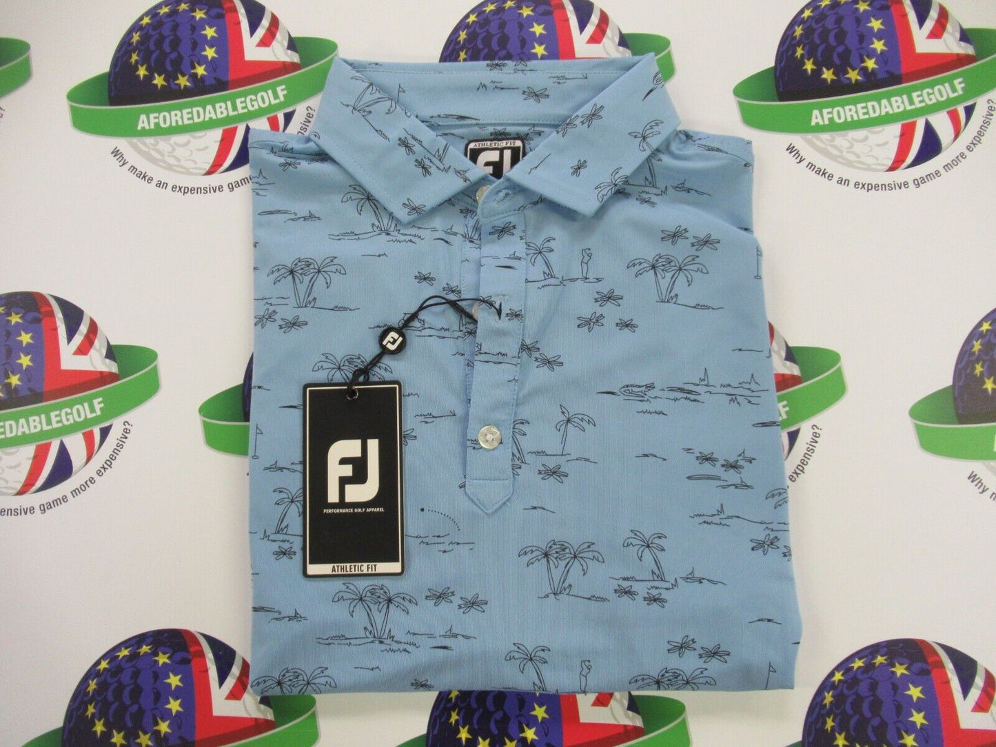 footjoy eu tropic golf print polo shirt true blue/navy uk size large
