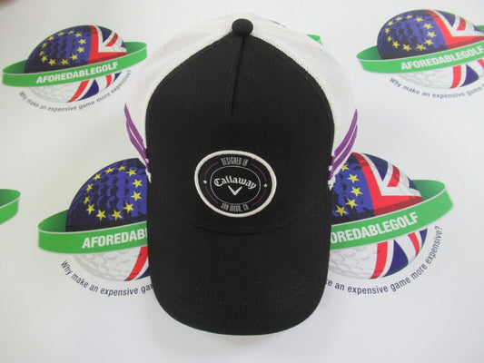 callaway golf trucker mesh snap back adjustable cap black/white/purple