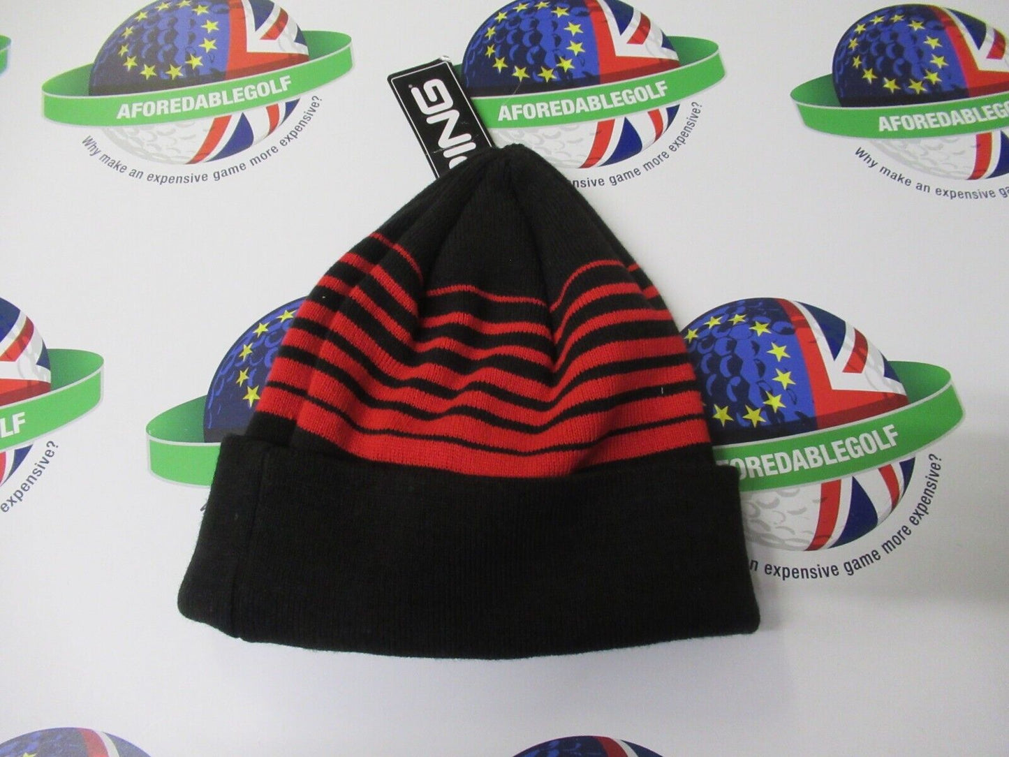 ping stripe knit beanie black/red