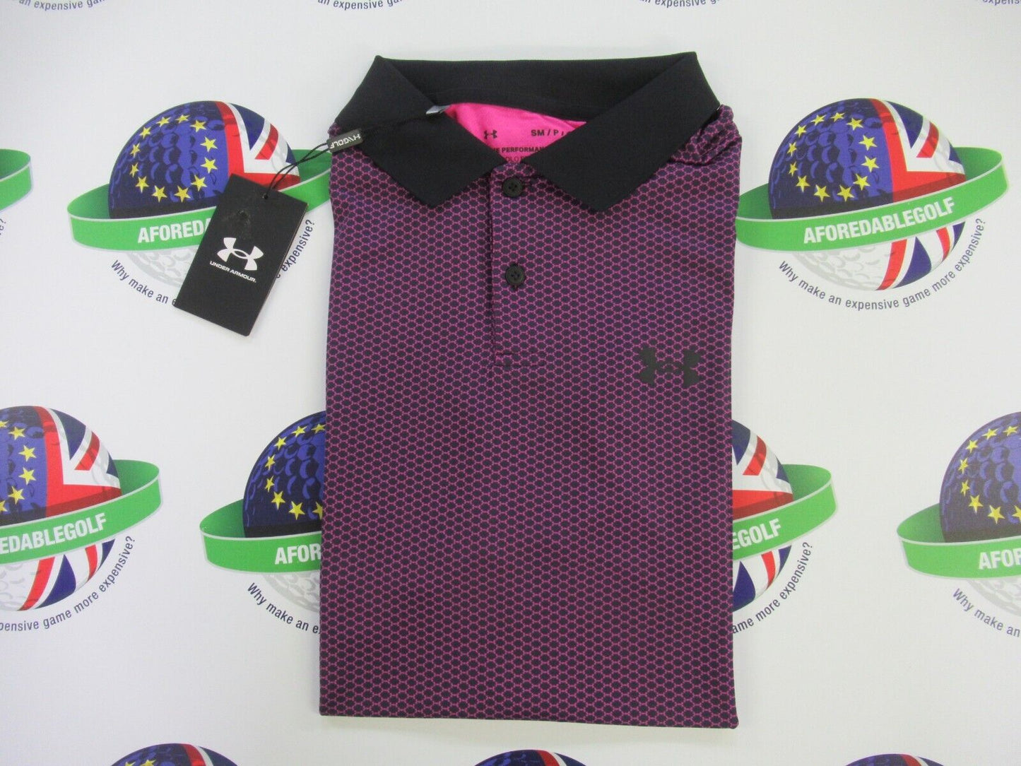 under armour the performance polo 3.0 printed black/rebel pink uk size small