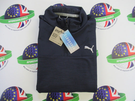 Puma Cloud Spun Colour Block 1/4 Zip Pullover Navy Blazer Heather Size Small