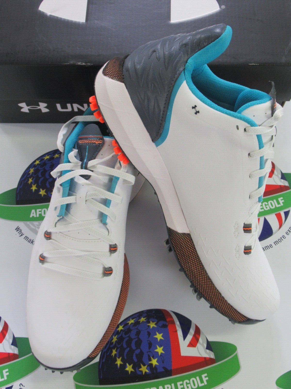 under armour hovr drive 2 wide waterproof golf shoes white/grey/blue uk size 10