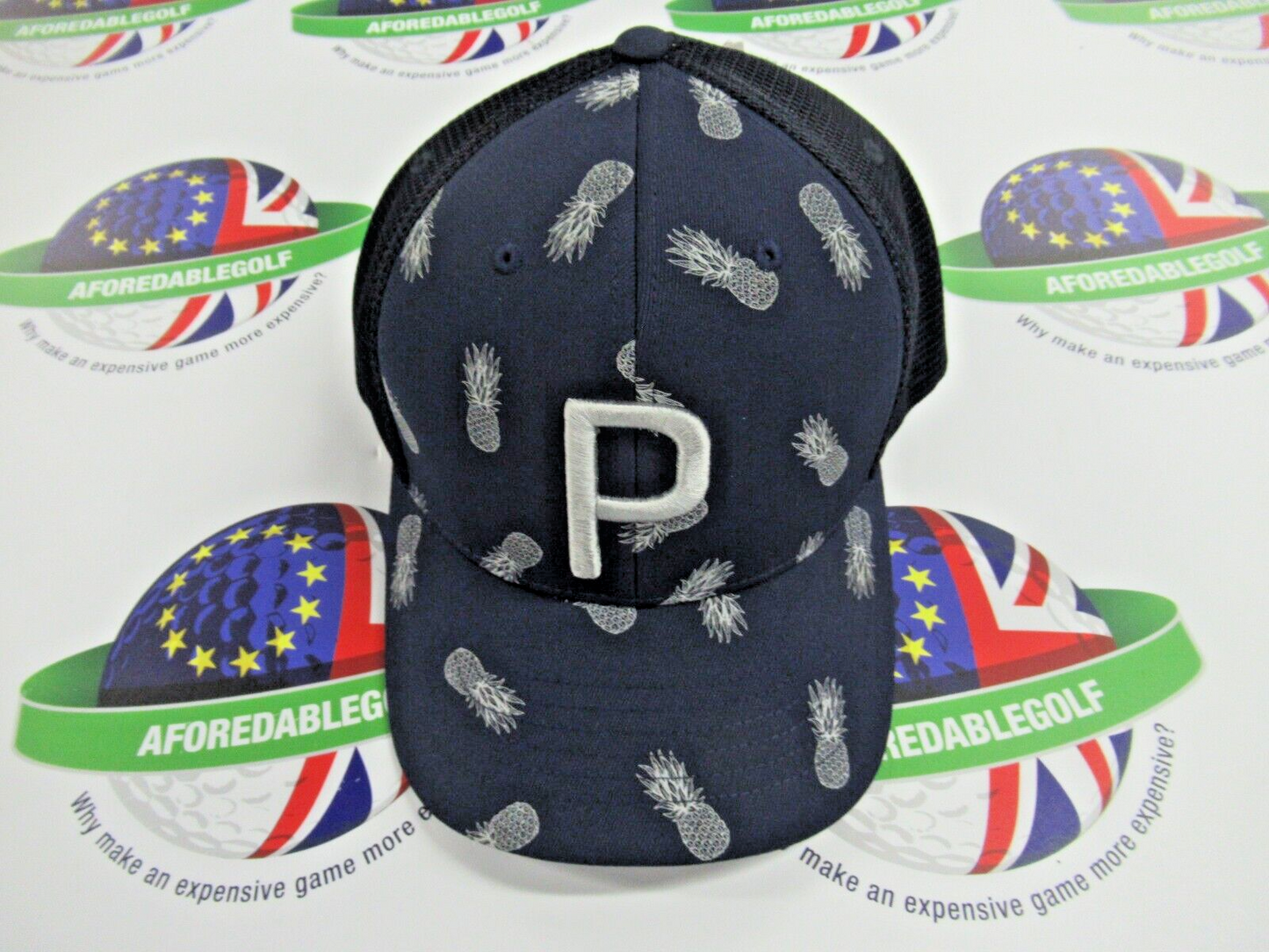 puma pineapple trucker snap back adjustable p cap navy blazer flat light grey