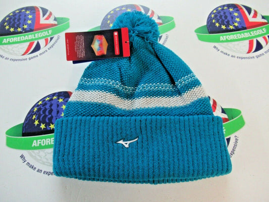 mizuno breath thermo pom pom beanie hat enamel blue